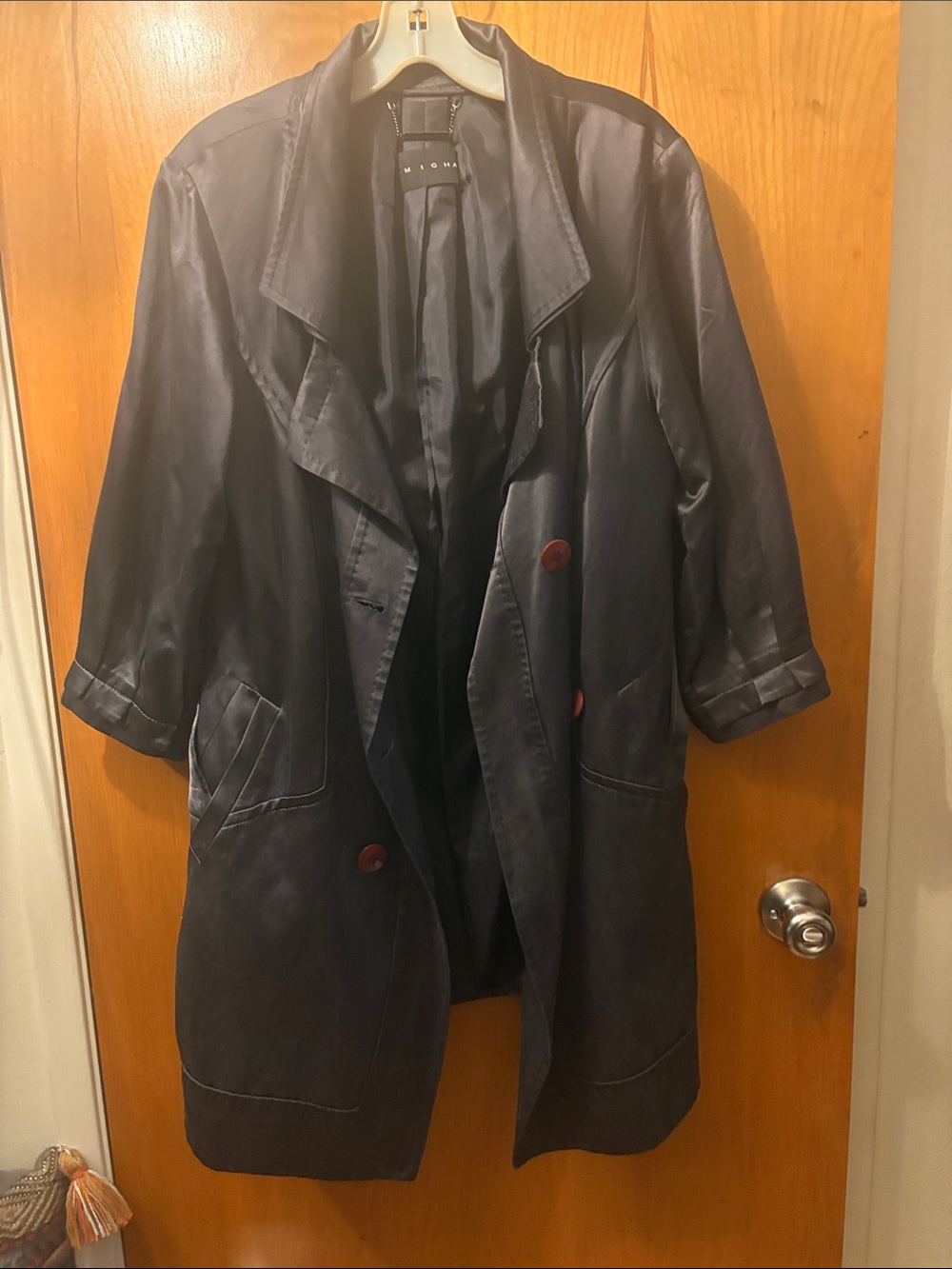 MICHA satin gray trench coat.